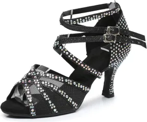 Minishion Womens Rhinestones Dancing Sandals Elegant Mesh Wedding Prom Shoes