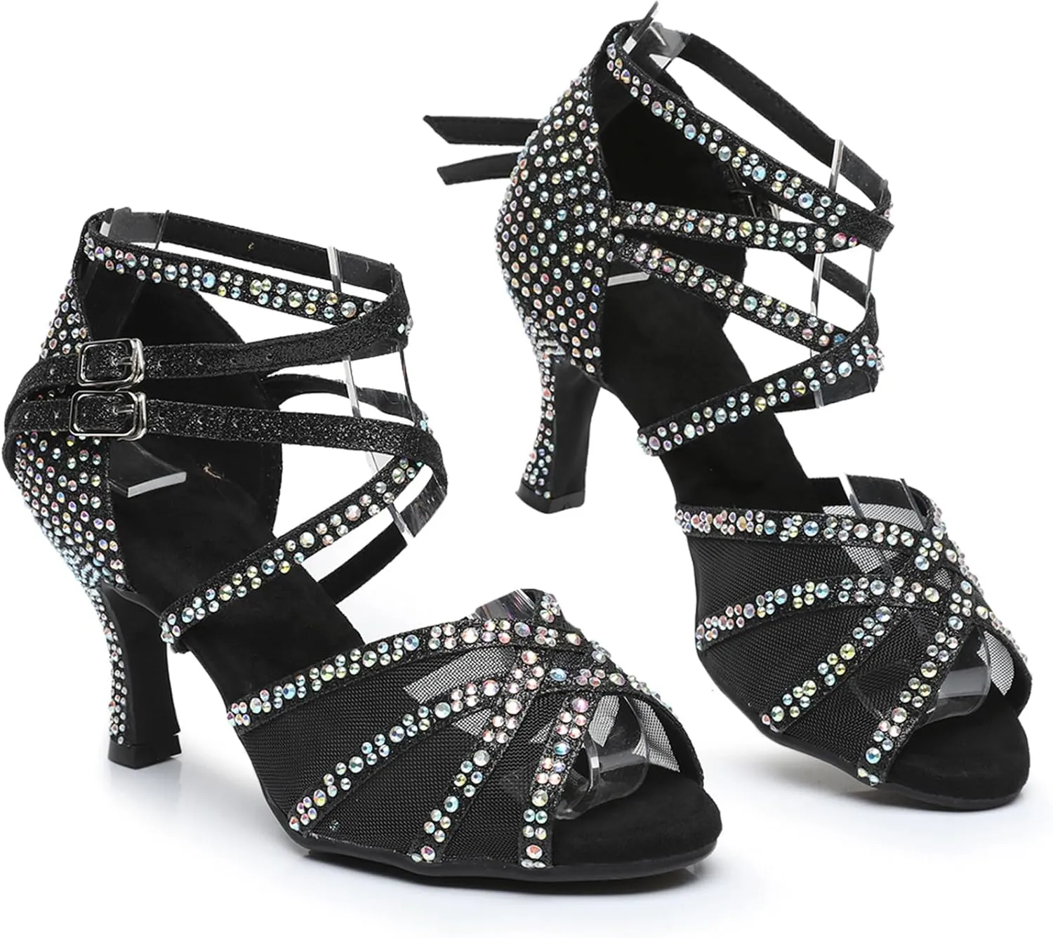 Minishion Womens Rhinestones Dancing Sandals Elegant Mesh Wedding Prom Shoes