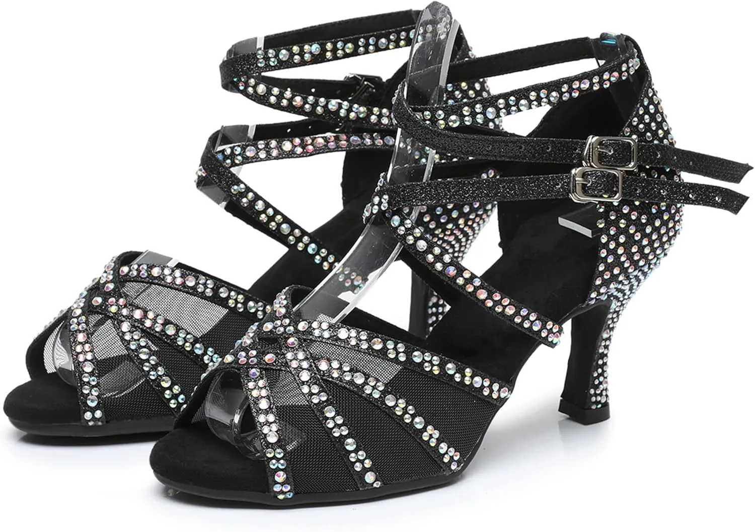 Minishion Womens Rhinestones Dancing Sandals Elegant Mesh Wedding Prom Shoes