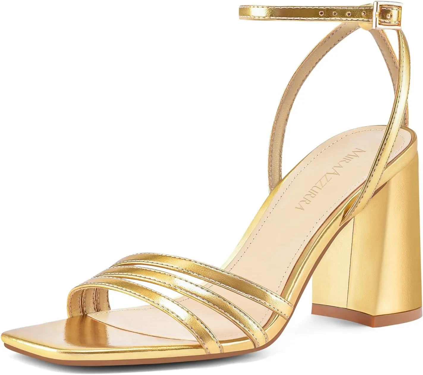 MIRAAZZURRA Womens Heeled Sandals, Square Open Toe Chunky Block Heels with Ankle Strap, for Women Daily Party Dress Comfortable Heels