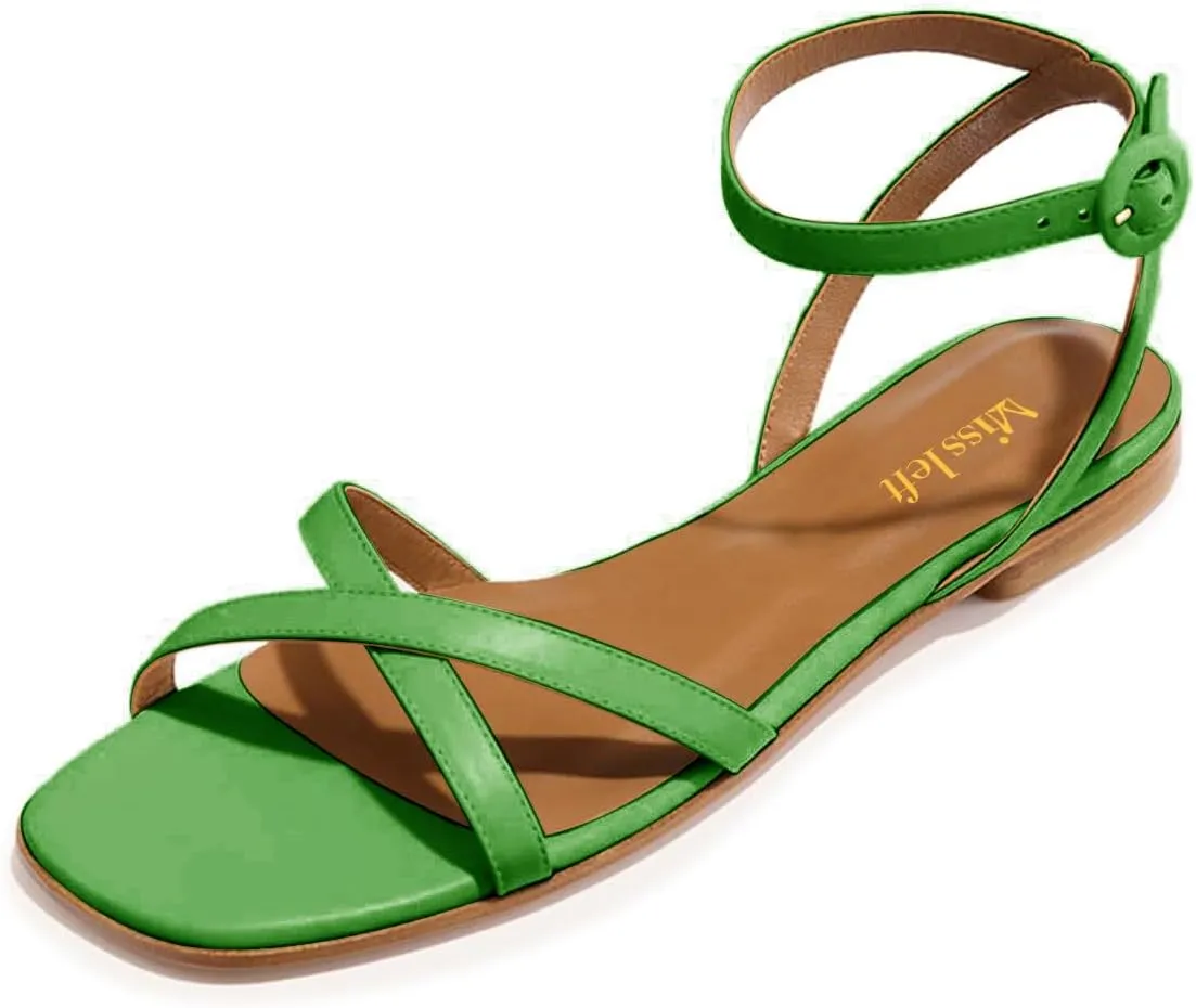 miss left Women Crisscross Strap Open Toe Flat Sandals Ankle Strap Buckle Summer Vacation Comfortable Daily Shoes Size 4-16 US