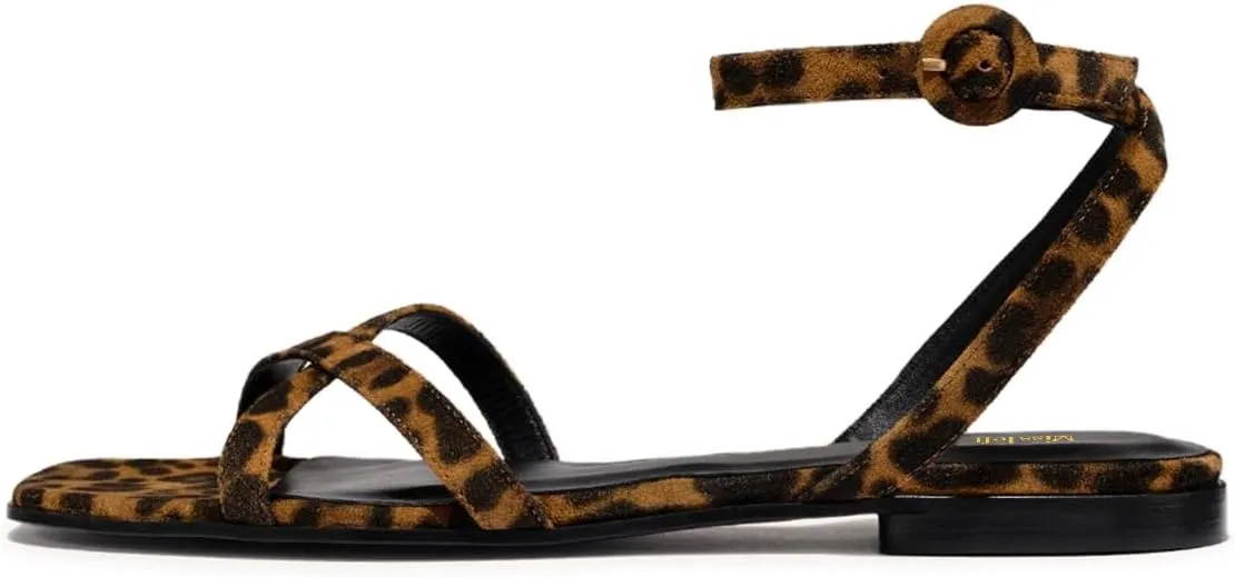 miss left Women Crisscross Strap Open Toe Flat Sandals Ankle Strap Buckle Summer Vacation Comfortable Daily Shoes Size 4-16 US