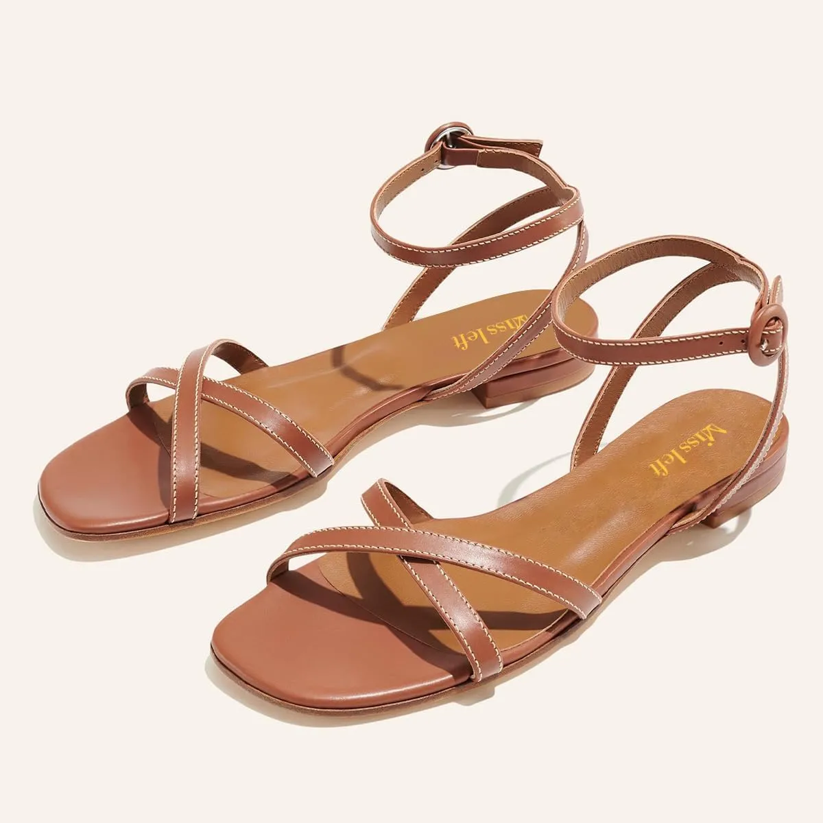 miss left Women Crisscross Strap Open Toe Flat Sandals Ankle Strap Buckle Summer Vacation Comfortable Daily Shoes Size 4-16 US