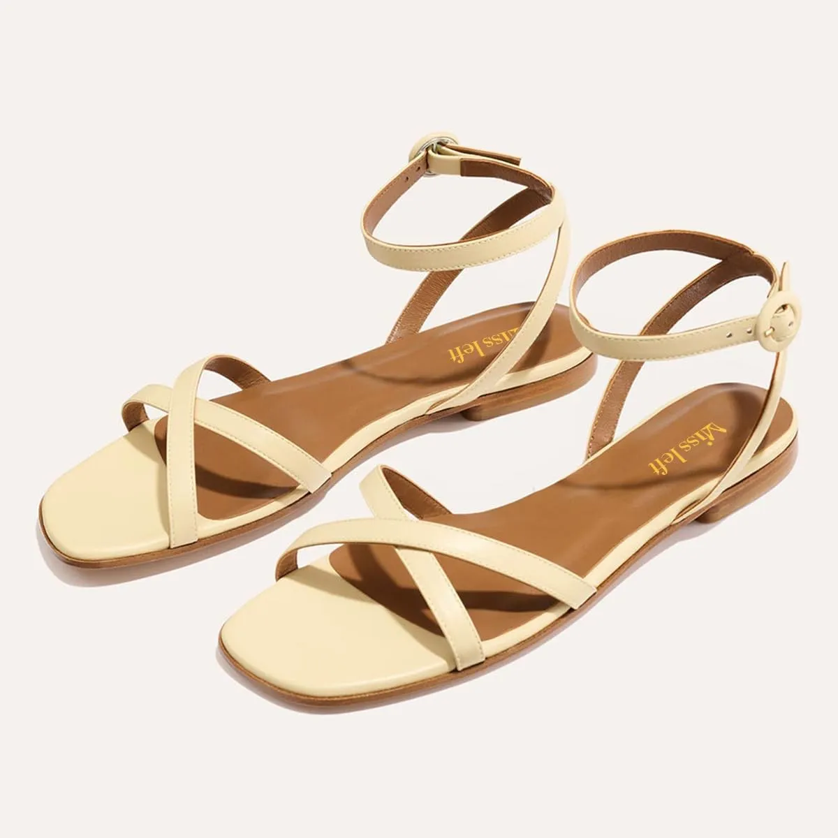 miss left Women Crisscross Strap Open Toe Flat Sandals Ankle Strap Buckle Summer Vacation Comfortable Daily Shoes Size 4-16 US