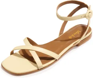 miss left Women Crisscross Strap Open Toe Flat Sandals Ankle Strap Buckle Summer Vacation Comfortable Daily Shoes Size 4-16 US
