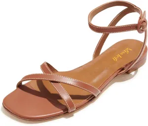 miss left Women Crisscross Strap Open Toe Flat Sandals Ankle Strap Buckle Summer Vacation Comfortable Daily Shoes Size 4-16 US
