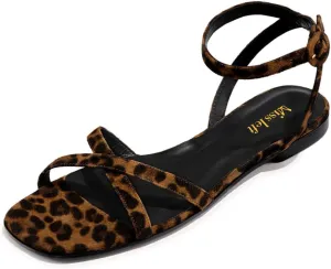 miss left Women Crisscross Strap Open Toe Flat Sandals Ankle Strap Buckle Summer Vacation Comfortable Daily Shoes Size 4-16 US
