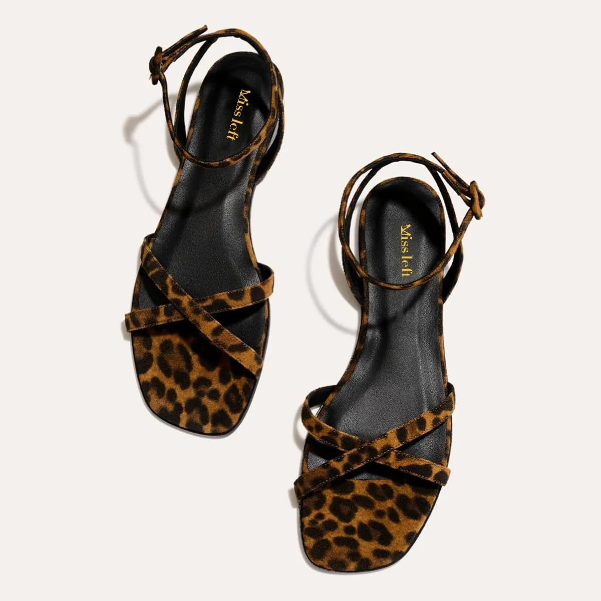 miss left Women Crisscross Strap Open Toe Flat Sandals Ankle Strap Buckle Summer Vacation Comfortable Daily Shoes Size 4-16 US