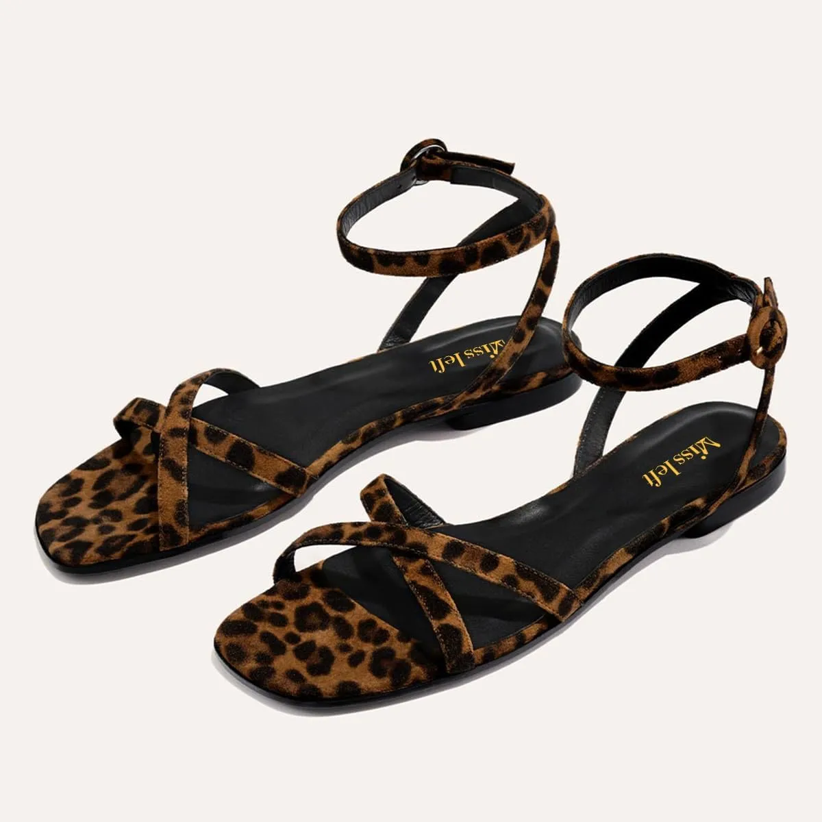 miss left Women Crisscross Strap Open Toe Flat Sandals Ankle Strap Buckle Summer Vacation Comfortable Daily Shoes Size 4-16 US