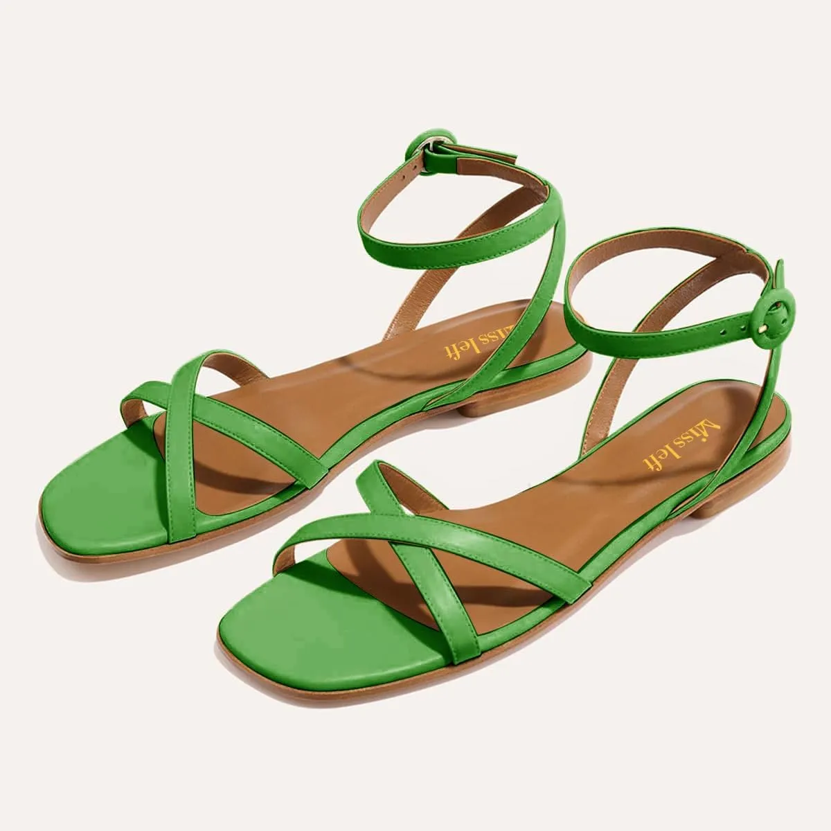 miss left Women Crisscross Strap Open Toe Flat Sandals Ankle Strap Buckle Summer Vacation Comfortable Daily Shoes Size 4-16 US