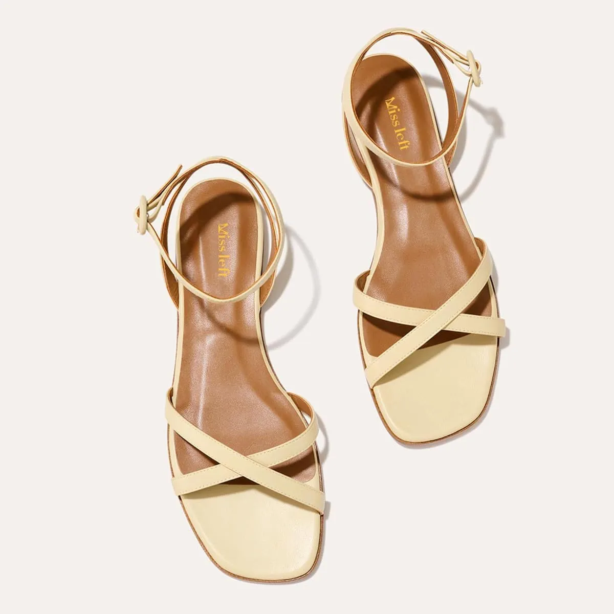 miss left Women Crisscross Strap Open Toe Flat Sandals Ankle Strap Buckle Summer Vacation Comfortable Daily Shoes Size 4-16 US