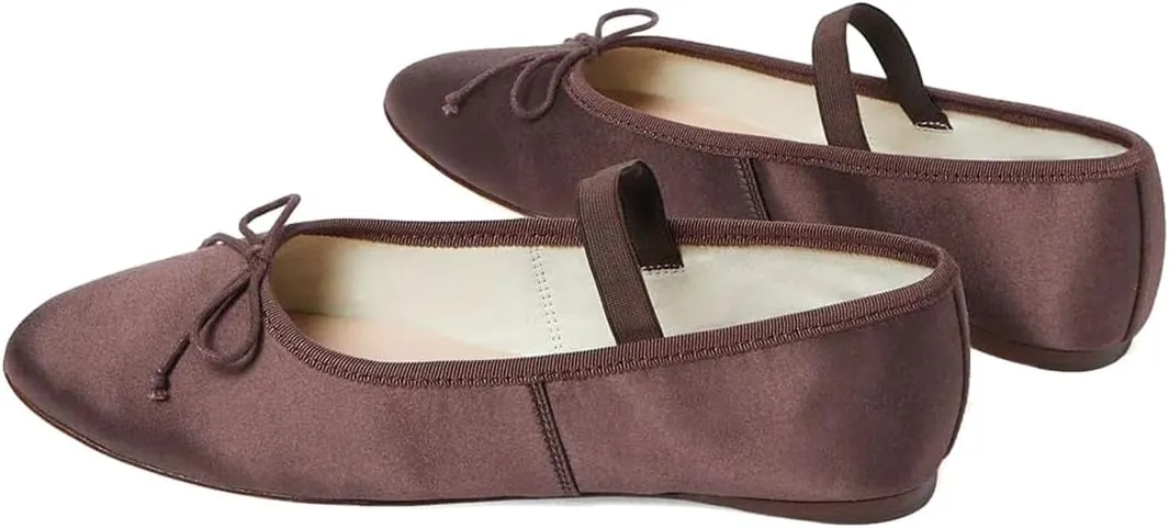 miss left Women Girls Adorable Closed Round Toe Mary Jane Flats Bowknot Elastic Strap Comfortable Dancing Ballet Shoes Size 4-16 US