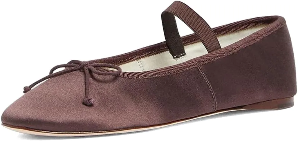 miss left Women Girls Adorable Closed Round Toe Mary Jane Flats Bowknot Elastic Strap Comfortable Dancing Ballet Shoes Size 4-16 US
