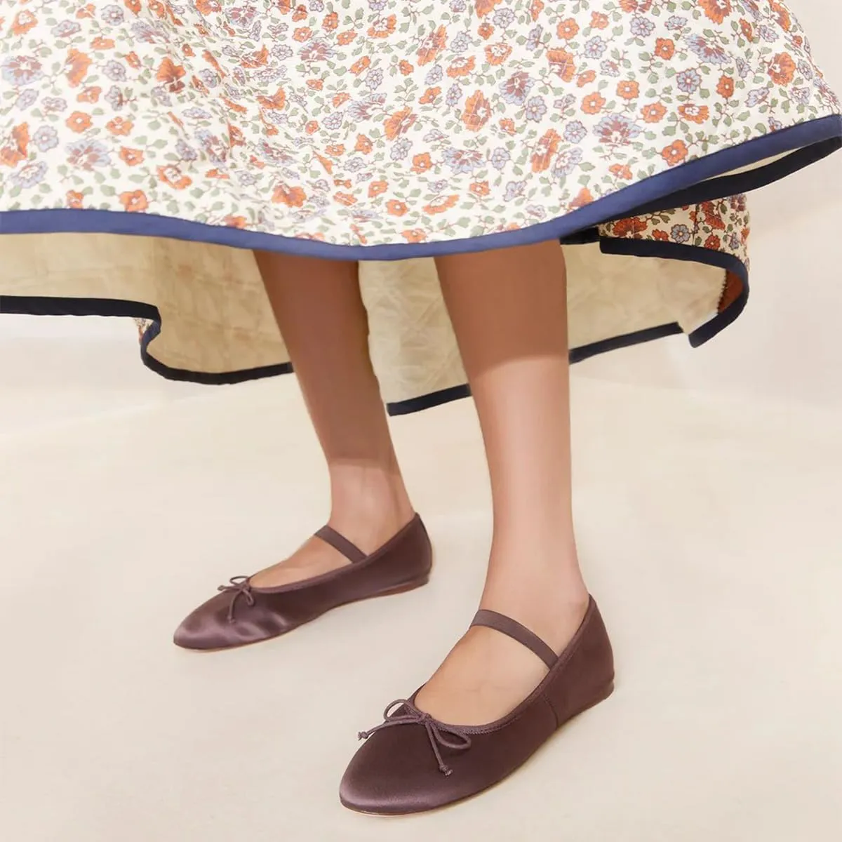 miss left Women Girls Adorable Closed Round Toe Mary Jane Flats Bowknot Elastic Strap Comfortable Dancing Ballet Shoes Size 4-16 US