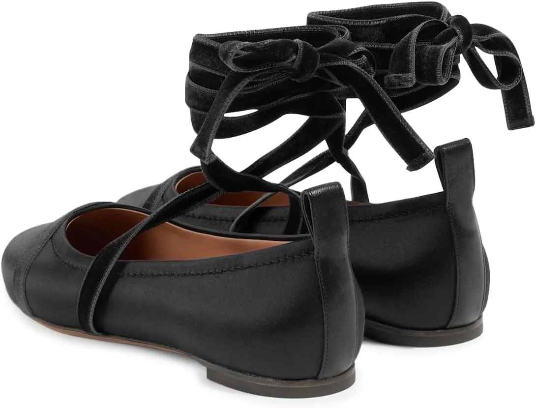 miss left Women Lovely Closed Round Toe Satin Ballet Flats Strappy Ankle Strap Comfy Party Dating Dressy Shoes Size 4-16 US