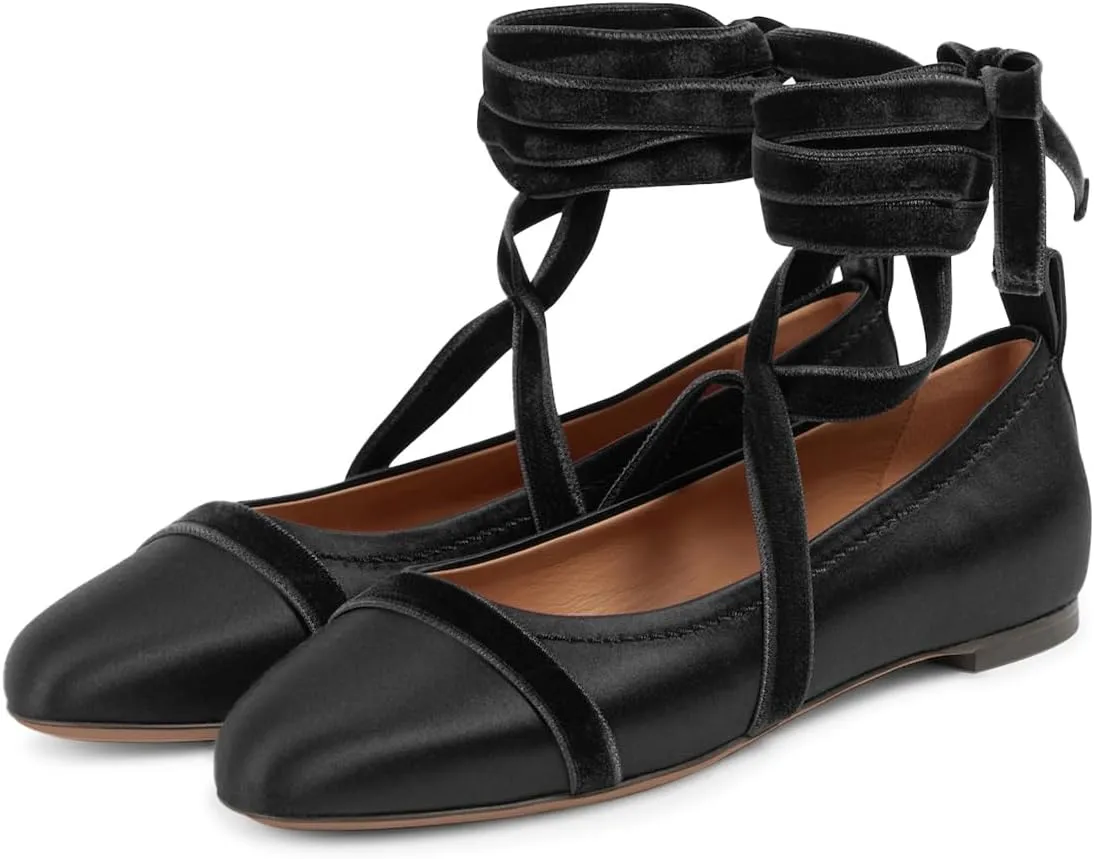 miss left Women Lovely Closed Round Toe Satin Ballet Flats Strappy Ankle Strap Comfy Party Dating Dressy Shoes Size 4-16 US