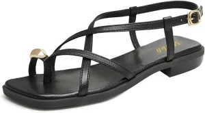 miss left Women Open Split Toe Strappy Flat Sandals Strap Buckle Comfortable Summer Vacation Casual Travel Shoes Size 4-16 US