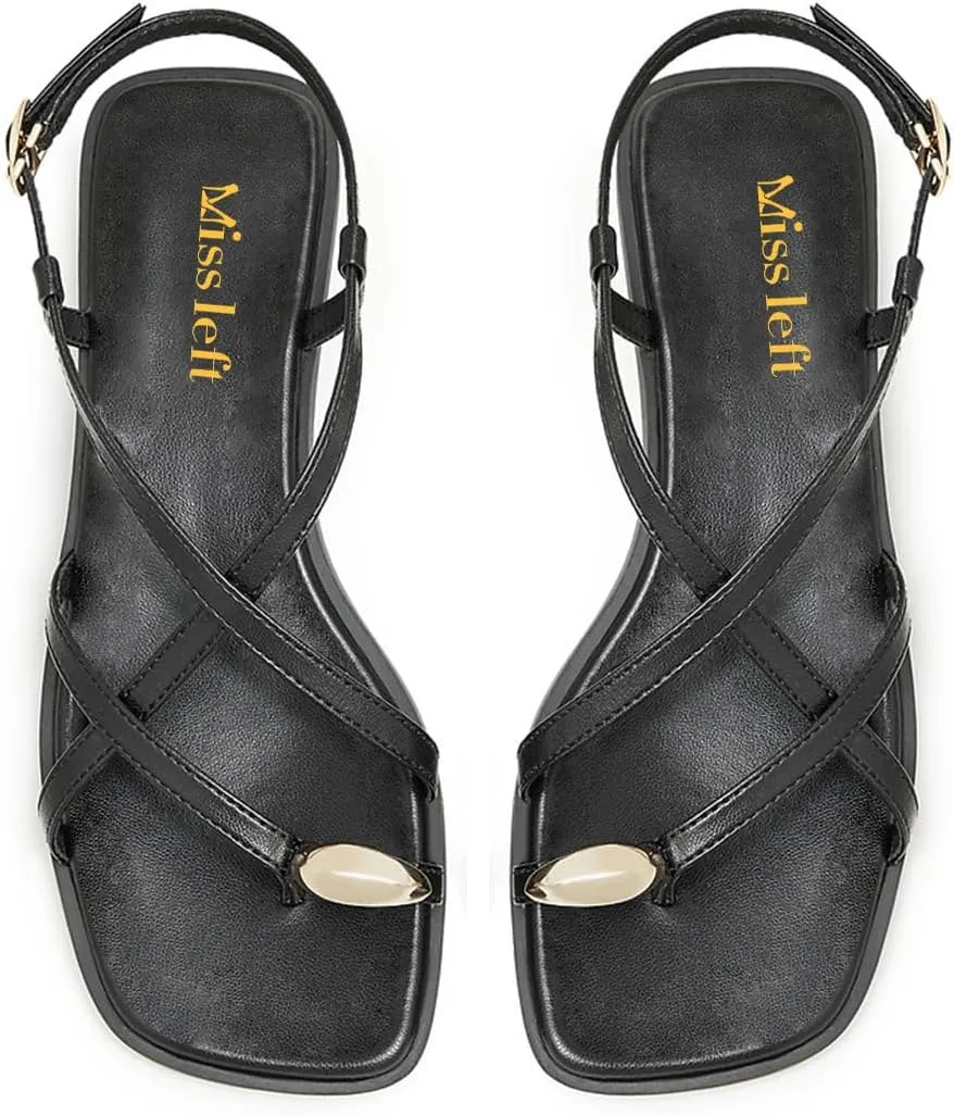 miss left Women Open Split Toe Strappy Flat Sandals Strap Buckle Comfortable Summer Vacation Casual Travel Shoes Size 4-16 US