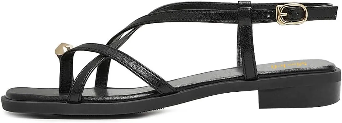 miss left Women Open Split Toe Strappy Flat Sandals Strap Buckle Comfortable Summer Vacation Casual Travel Shoes Size 4-16 US
