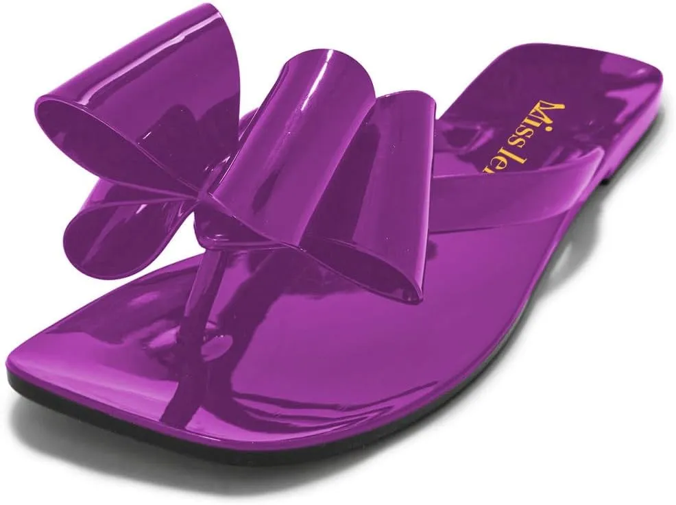 miss left Women Versatile Open Square Toe Flip Flops Double Bowknots Slip On Thong Sandal Flats Summer Prom Walking Shoes Size 4-16 US