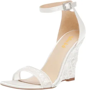 miss left Women Wedge Heel Sandals with Ankle Strap Embroidery Lace Open Toe High Heel Pumps Elegant Evening Shoes Size 4-16 US