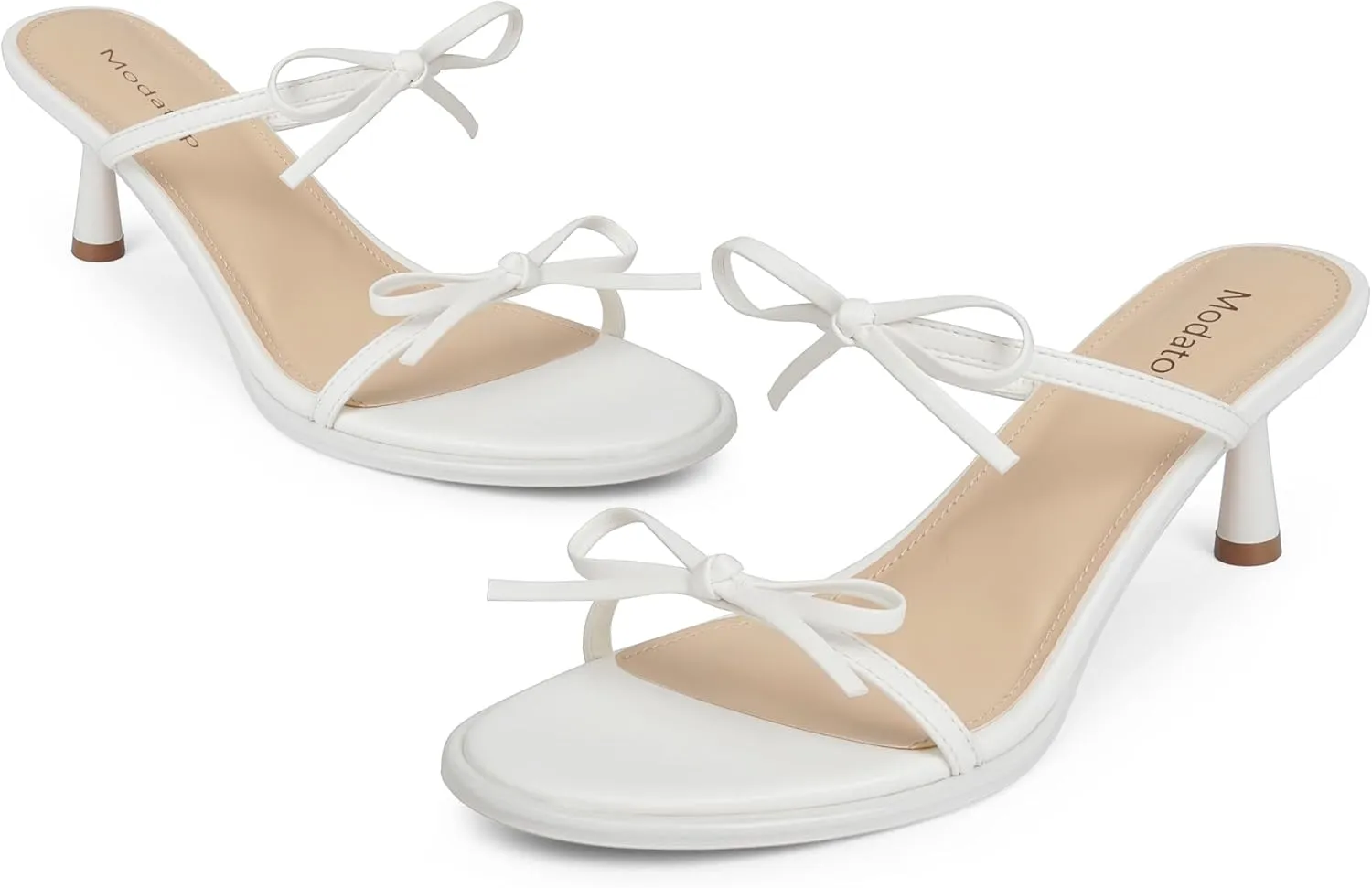 Modatope Two Strap Bow Tie Kitten Heel Sandals for Women Rounded Open Toe Heeled Sandals Women