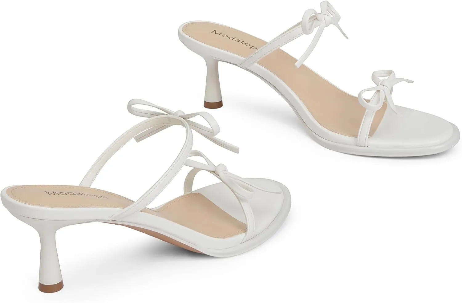 Modatope Two Strap Bow Tie Kitten Heel Sandals for Women Rounded Open Toe Heeled Sandals Women