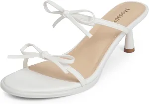 Modatope Two Strap Bow Tie Kitten Heel Sandals for Women Rounded Open Toe Heeled Sandals Women