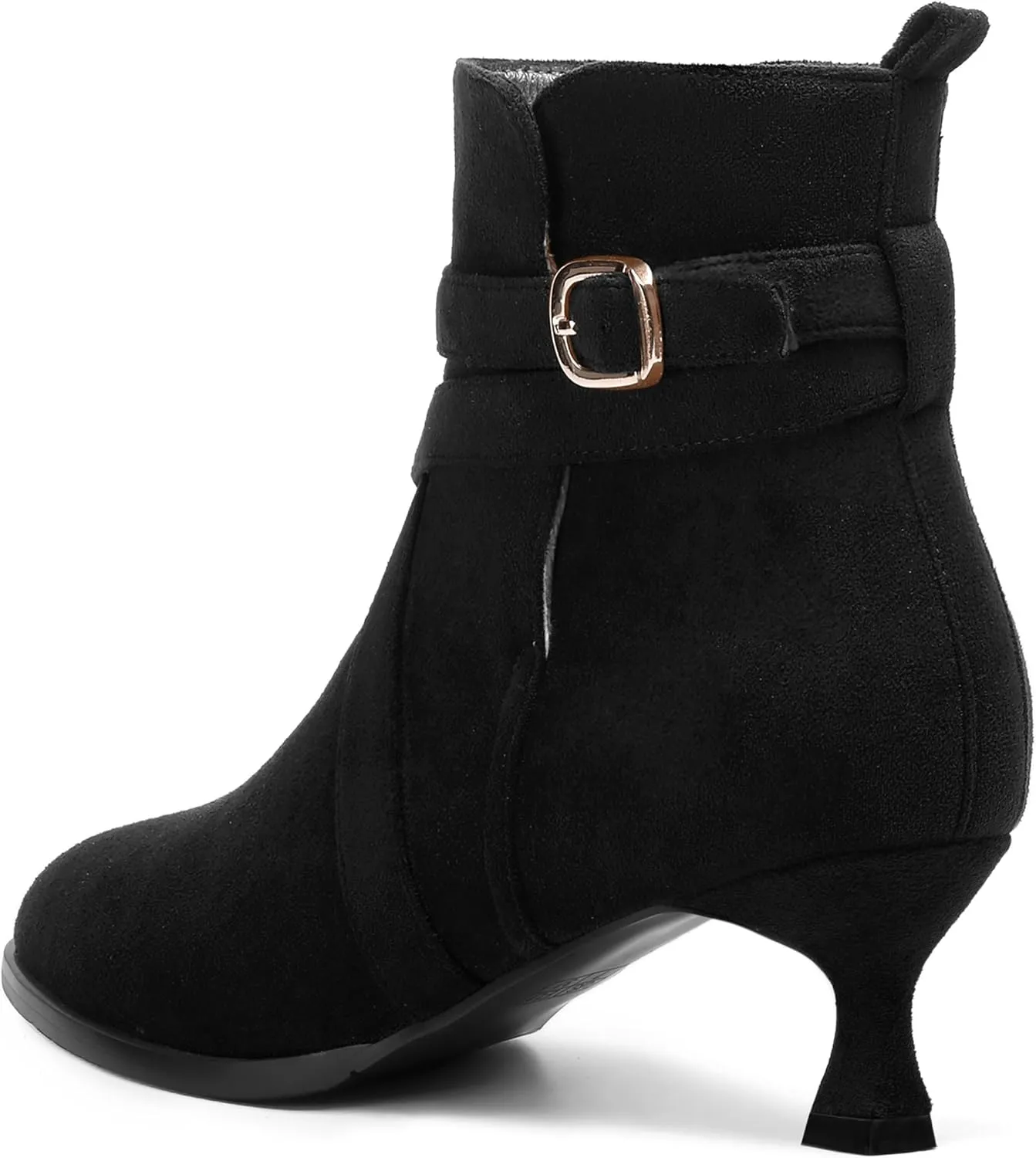 MODENCOCO Womens Dress Suede Round Toe Dating Ankle Strap Buckle Fashion Kitten Low Heel Ankle High Boots 2 Inch