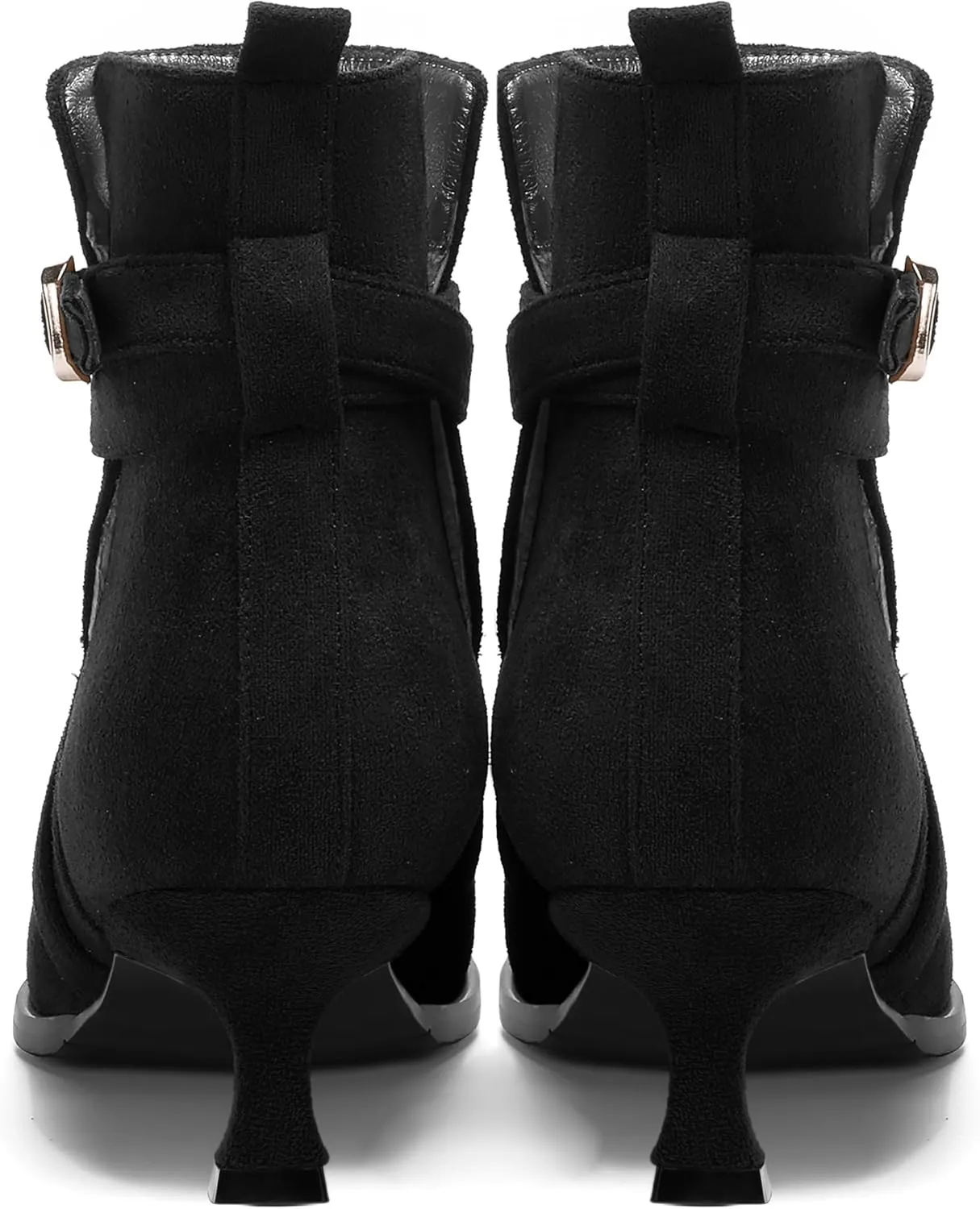 MODENCOCO Womens Dress Suede Round Toe Dating Ankle Strap Buckle Fashion Kitten Low Heel Ankle High Boots 2 Inch