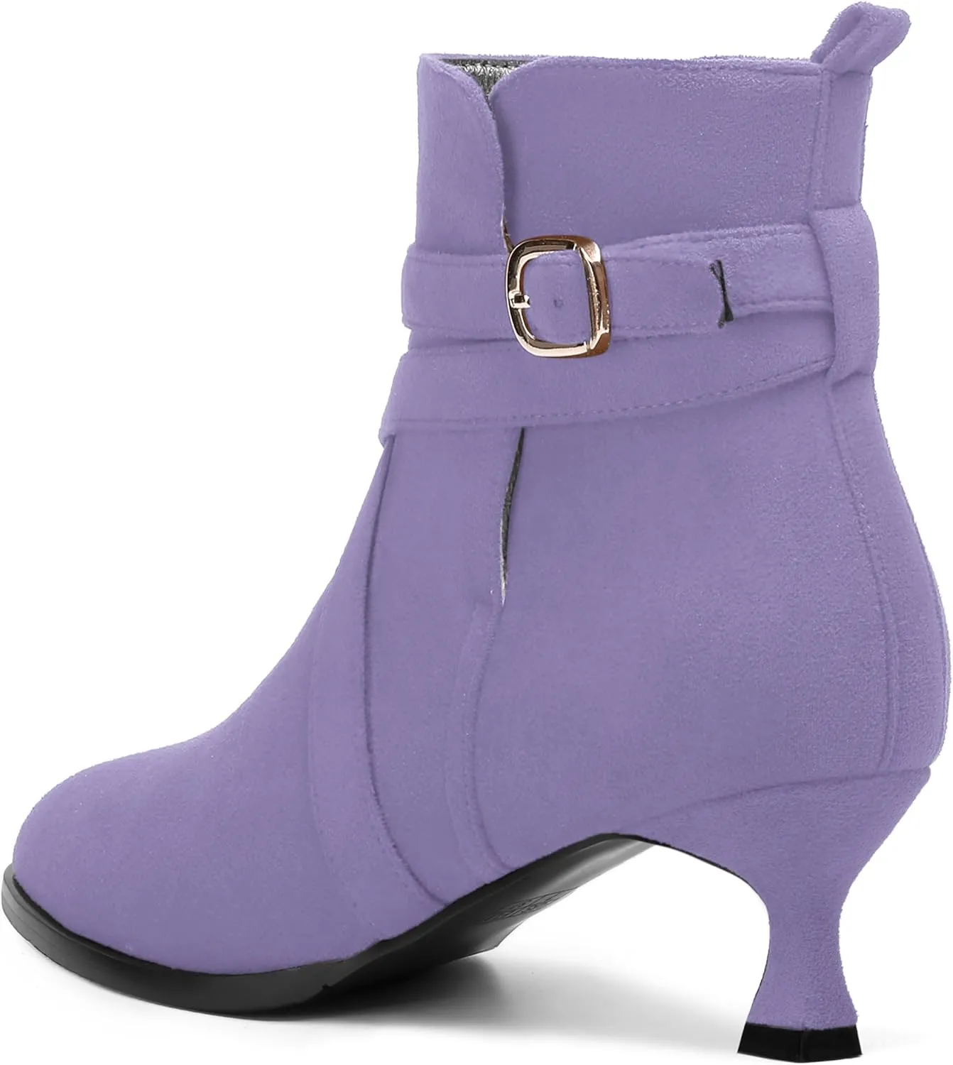 MODENCOCO Womens Dress Suede Round Toe Dating Ankle Strap Buckle Fashion Kitten Low Heel Ankle High Boots 2 Inch