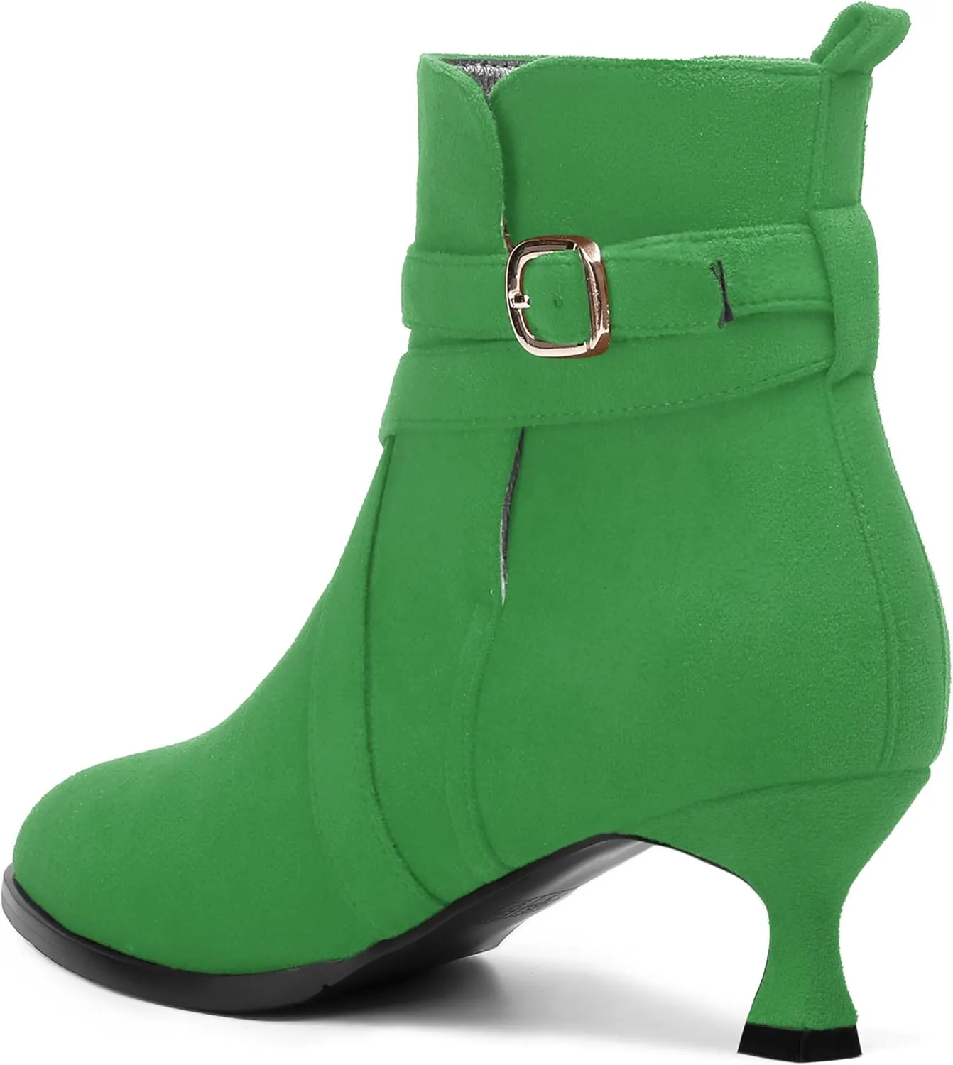 MODENCOCO Womens Dress Suede Round Toe Dating Ankle Strap Buckle Fashion Kitten Low Heel Ankle High Boots 2 Inch