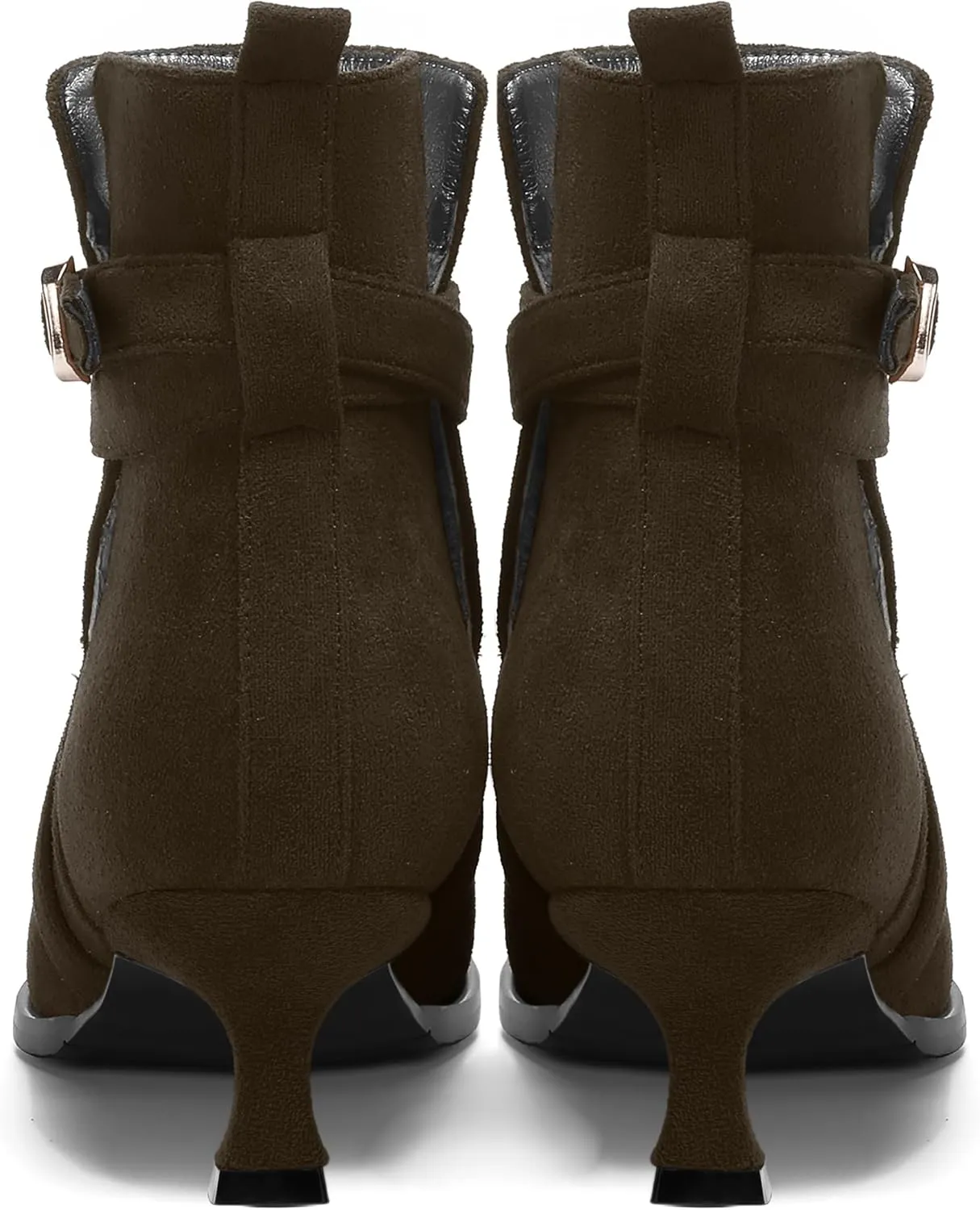 MODENCOCO Womens Dress Suede Round Toe Dating Ankle Strap Buckle Fashion Kitten Low Heel Ankle High Boots 2 Inch