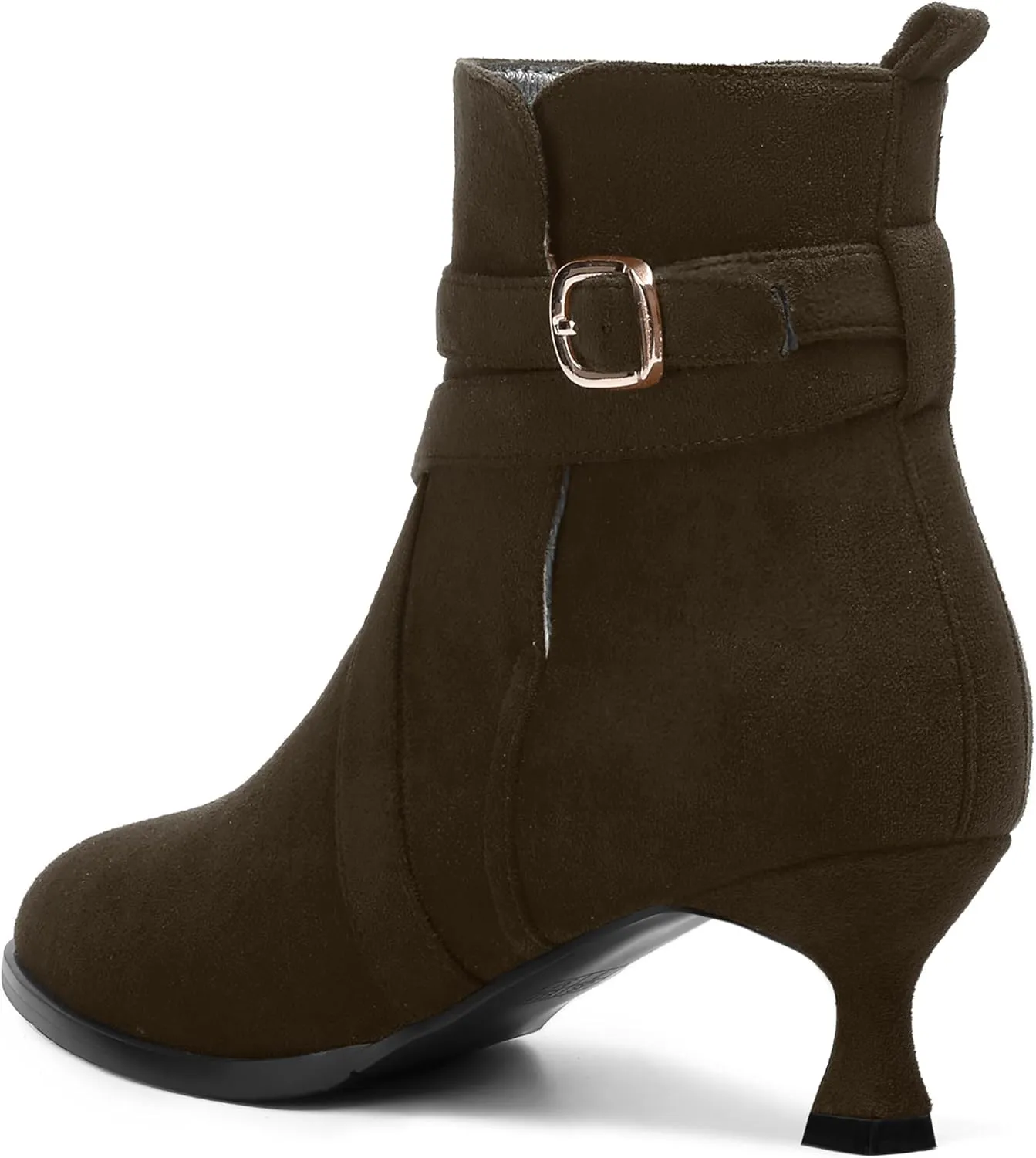 MODENCOCO Womens Dress Suede Round Toe Dating Ankle Strap Buckle Fashion Kitten Low Heel Ankle High Boots 2 Inch