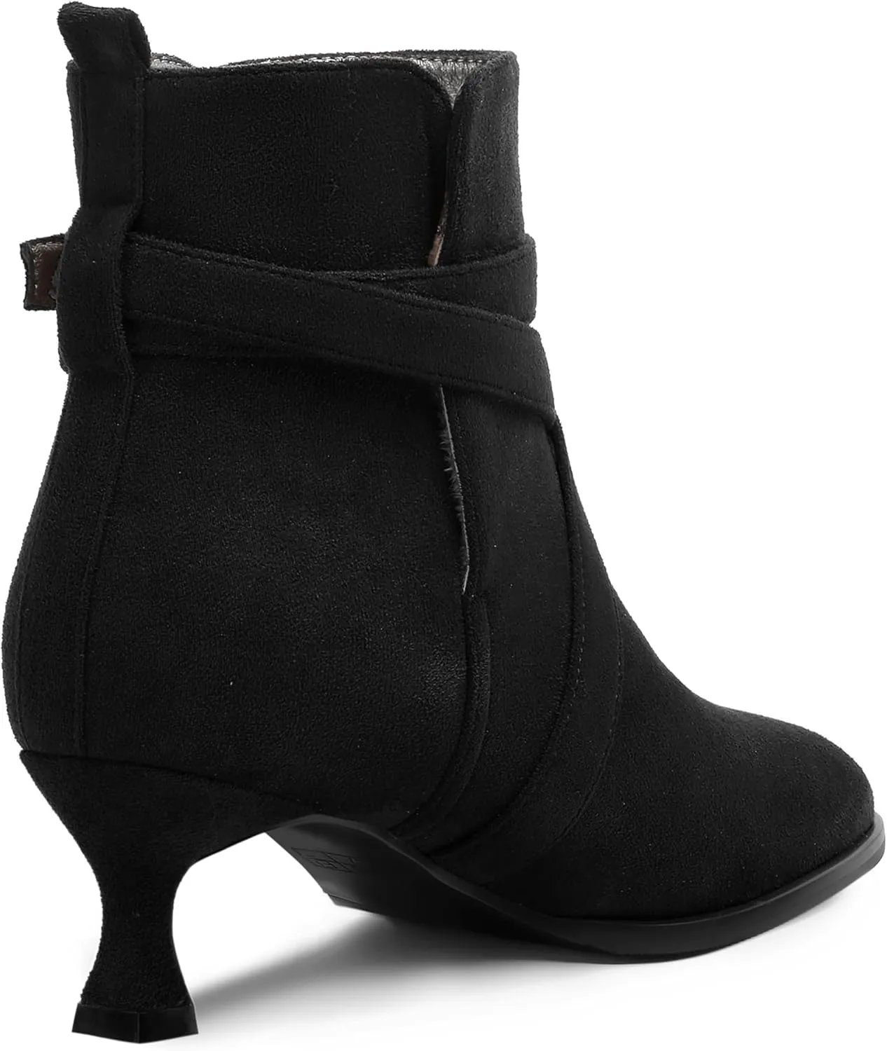 MODENCOCO Womens Dress Suede Round Toe Dating Ankle Strap Buckle Fashion Kitten Low Heel Ankle High Boots 2 Inch