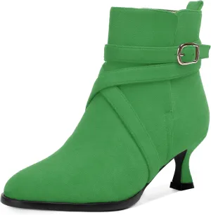 MODENCOCO Womens Dress Suede Round Toe Dating Ankle Strap Buckle Fashion Kitten Low Heel Ankle High Boots 2 Inch