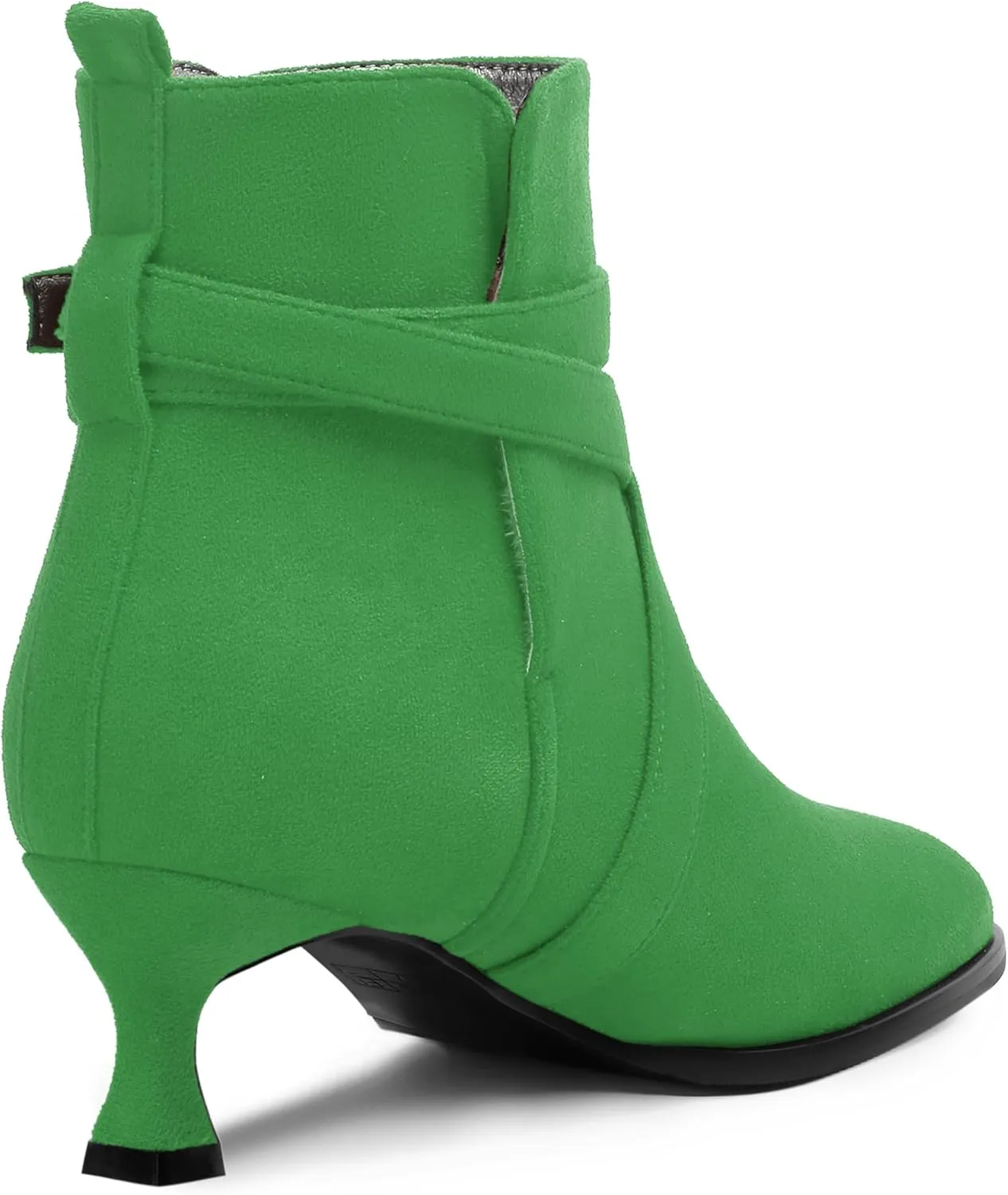 MODENCOCO Womens Dress Suede Round Toe Dating Ankle Strap Buckle Fashion Kitten Low Heel Ankle High Boots 2 Inch