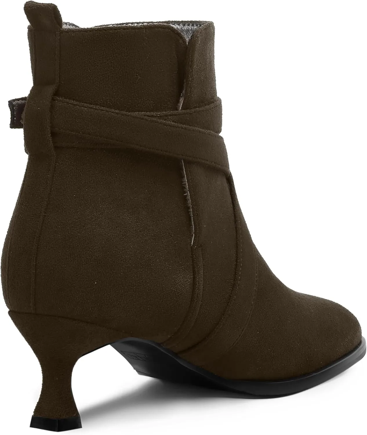 MODENCOCO Womens Dress Suede Round Toe Dating Ankle Strap Buckle Fashion Kitten Low Heel Ankle High Boots 2 Inch