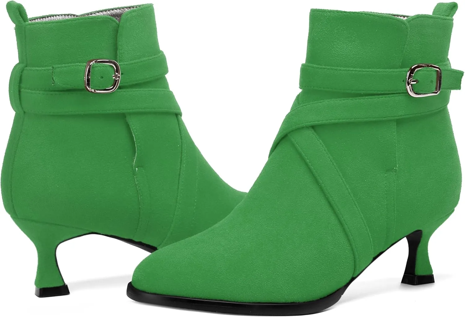MODENCOCO Womens Dress Suede Round Toe Dating Ankle Strap Buckle Fashion Kitten Low Heel Ankle High Boots 2 Inch