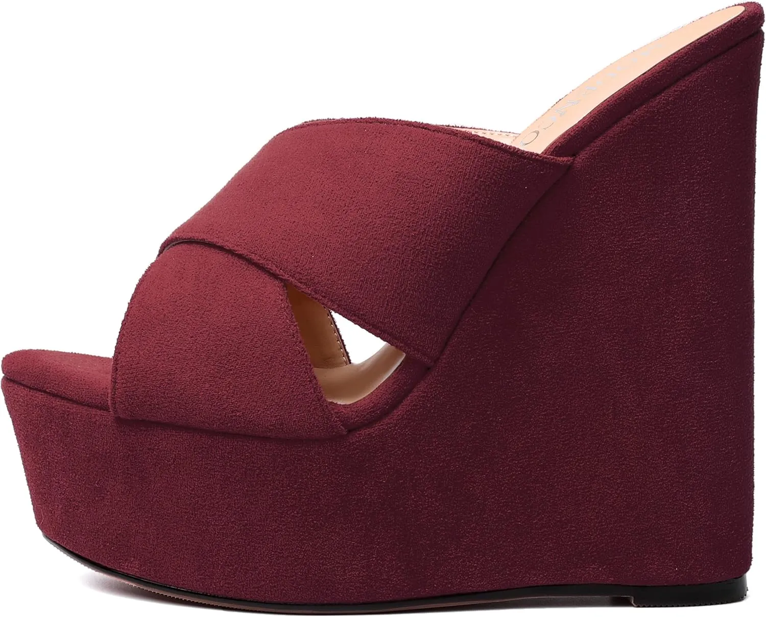 MODENCOCO Womens Platform Sexy Slip On Casual Open Toe Slide Suede Wedge High Heel Heeled Sandals 6 Inch