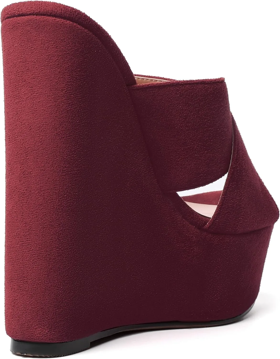 MODENCOCO Womens Platform Sexy Slip On Casual Open Toe Slide Suede Wedge High Heel Heeled Sandals 6 Inch
