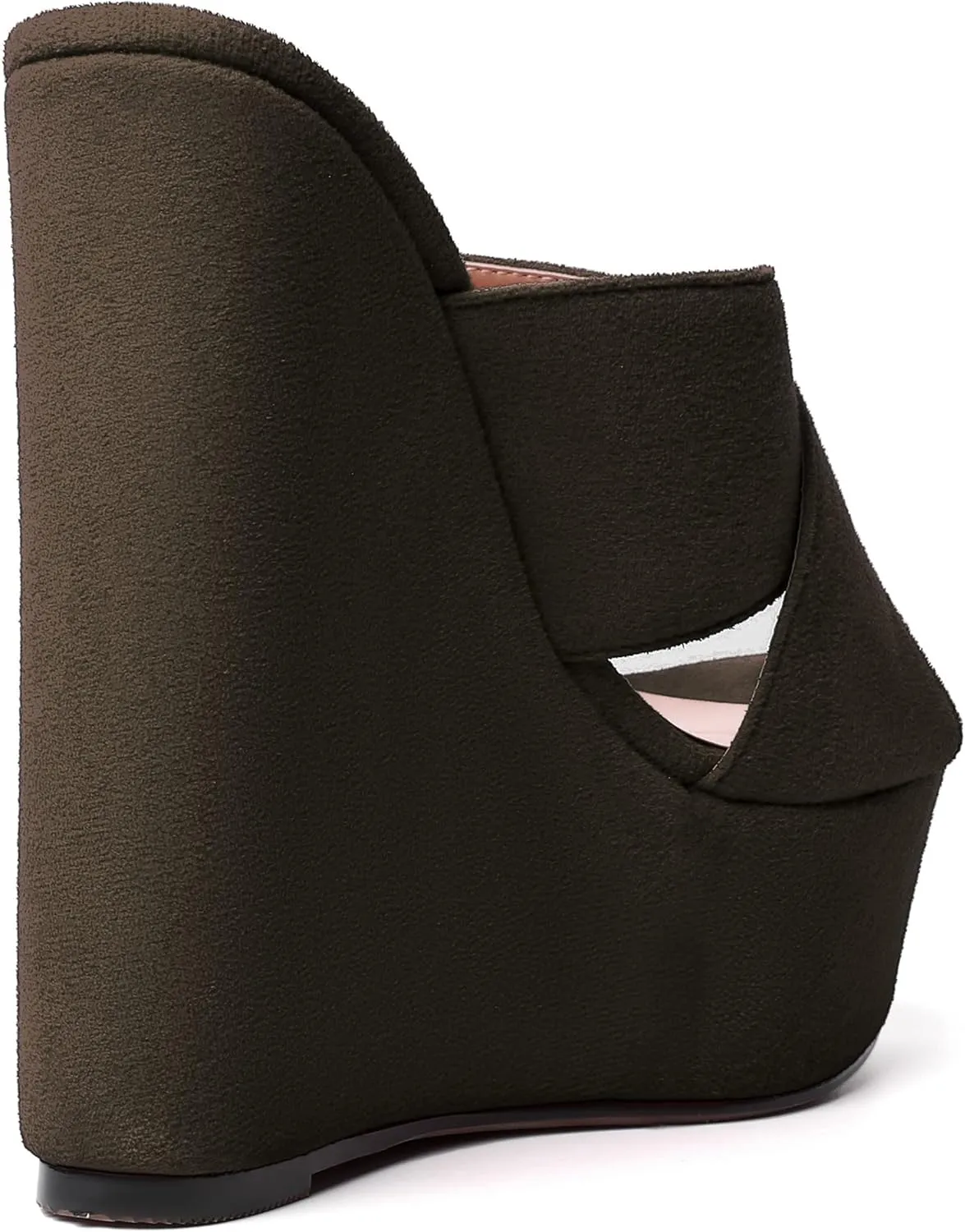 MODENCOCO Womens Platform Sexy Slip On Casual Open Toe Slide Suede Wedge High Heel Heeled Sandals 6 Inch