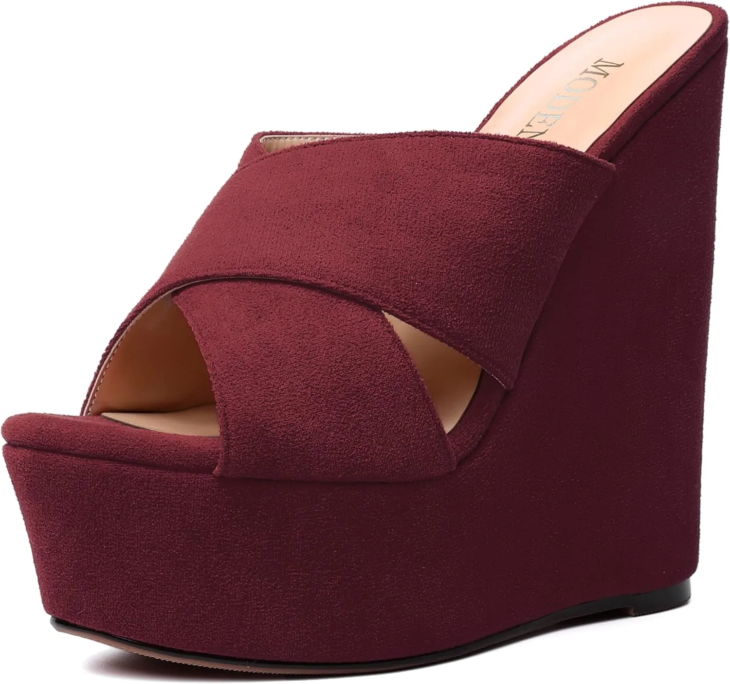 MODENCOCO Womens Platform Sexy Slip On Casual Open Toe Slide Suede Wedge High Heel Heeled Sandals 6 Inch