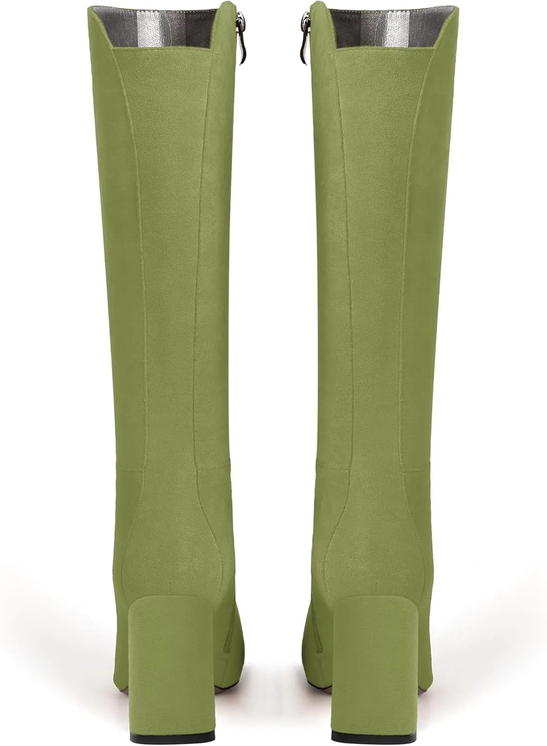 MODENCOCO Womens Round Toe Suede Comfortable Sexy Evening Zip Block High Heel Knee High Boots 3.3 Inch