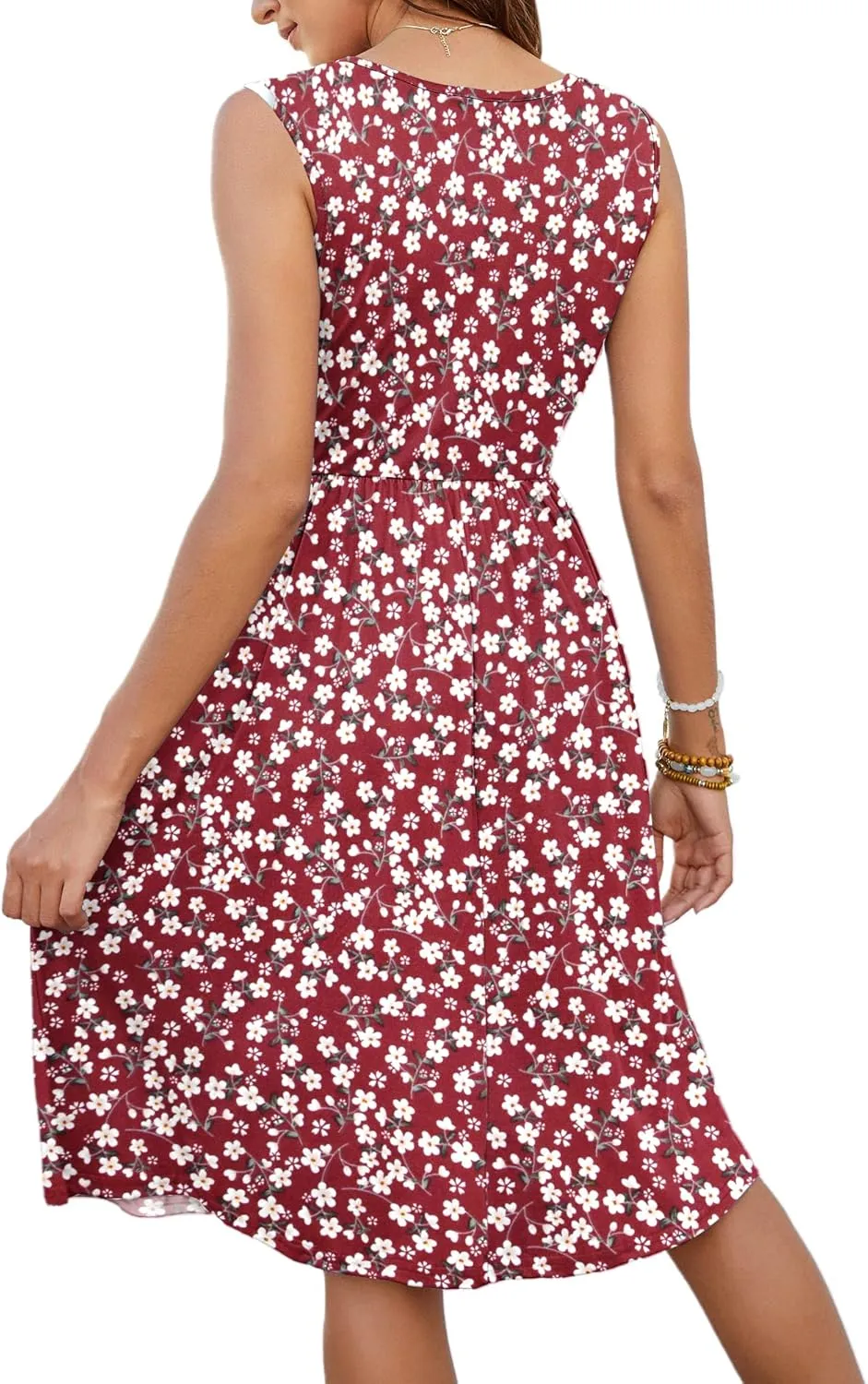 MOLERANI Women Summer Dresses Sleeveless Casual Loose Swing Button Down Midi Dress with Pockets