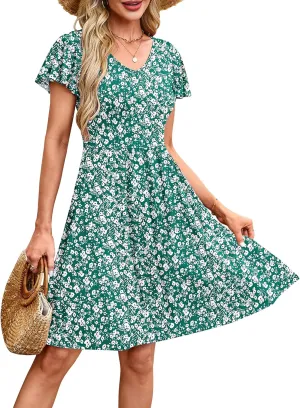 MOLERANI Women's Summer Dresses 2025 - Casual A-Line Sundress with Short Sleeves Floral Print for Beach Vacation S-3XL