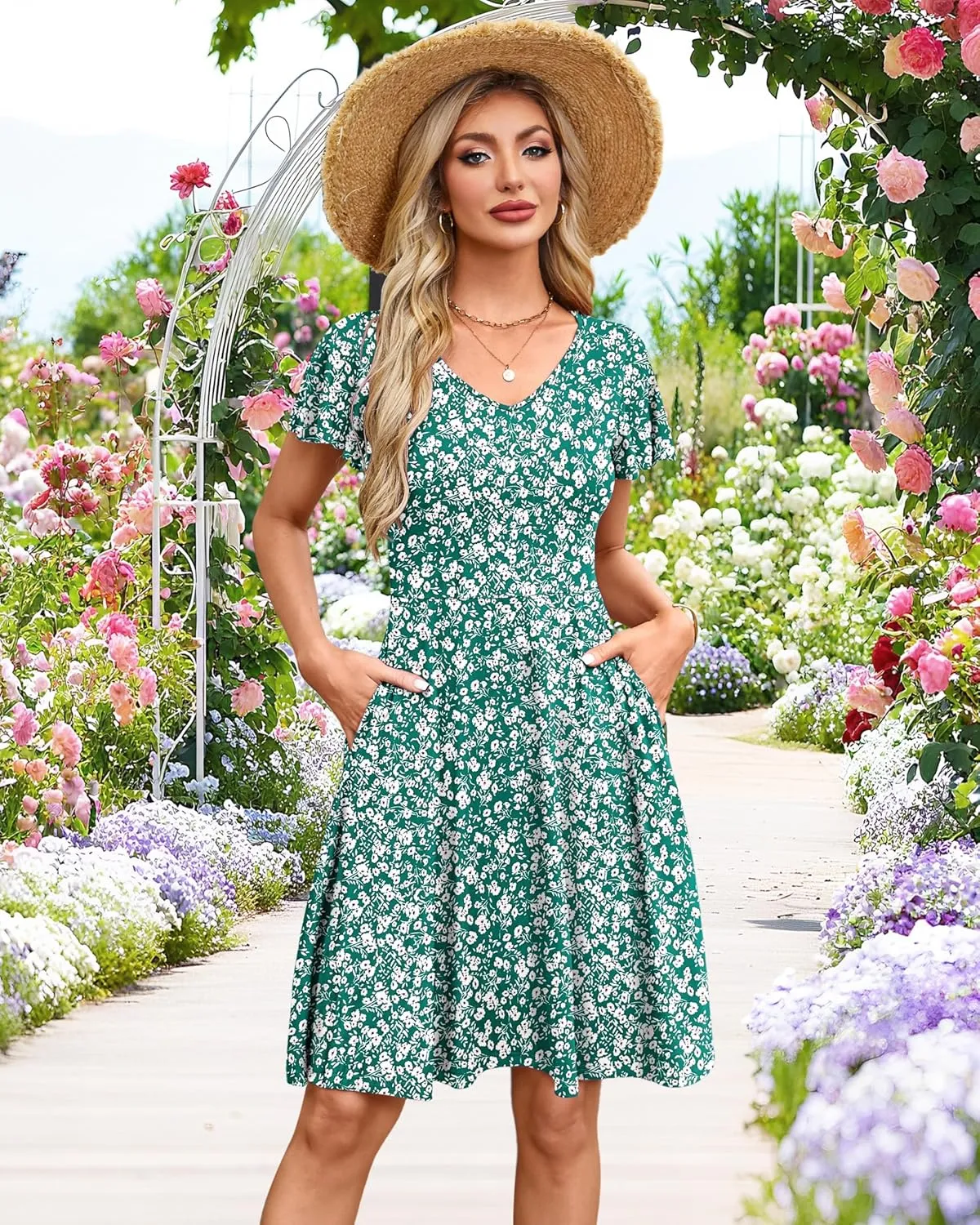 MOLERANI Women's Summer Dresses 2025 - Casual A-Line Sundress with Short Sleeves Floral Print for Beach Vacation S-3XL