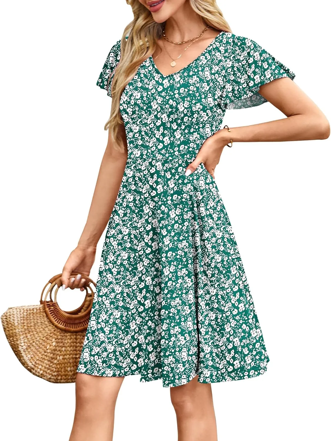 MOLERANI Women's Summer Dresses 2025 - Casual A-Line Sundress with Short Sleeves Floral Print for Beach Vacation S-3XL