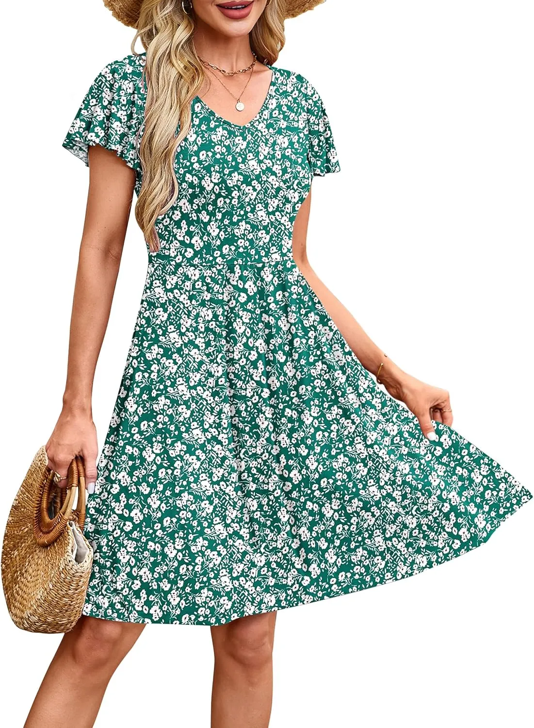 MOLERANI Women's Summer Dresses 2025 - Casual A-Line Sundress with Short Sleeves Floral Print for Beach Vacation S-3XL