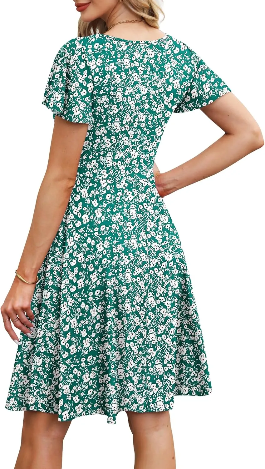 MOLERANI Women's Summer Dresses 2025 - Casual A-Line Sundress with Short Sleeves Floral Print for Beach Vacation S-3XL
